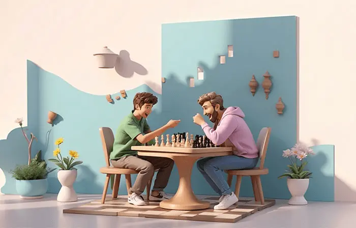 Best 3D Character Design Illustration of Boys Playing Chess image